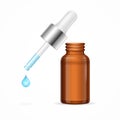 Dropper with Droplet Fluid and Brown Medicine Glass Bottle. Vector Royalty Free Stock Photo