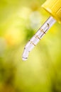 Dropper on a natural background. Green background. Medicine, aromatherapy. Dropping pipet.