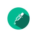 Dropper pipette icon with shadow on a green circle. Vector pharmacy illustration