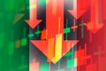 Dropping arrows showing decreasing trend in economy or downtrend on the stock exchange in Italy