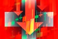 Dropping arrows showing decreasing trend in economy or downtrend on stock exchange in Switzerland