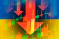 Dropping arrows showing decreasing trend in economy or downtrend on the stock exchange in Ukraine