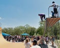 Dropping in First Time on Vertical Halfpipe Ramp Royalty Free Stock Photo