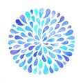 Round shape, circle made of watercolor vector water drops, hand drawn blue droplets, watercolour raindrops. Royalty Free Stock Photo