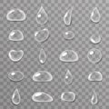 Drops 3d realistic liquid water surface icons set transparent background vector illustration Royalty Free Stock Photo