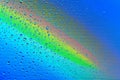 Drops on the glass against the background of the rainbow, textur Royalty Free Stock Photo