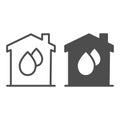 Drops in house line and solid icon, smart home concept, plumbing service vector sign on white background, House