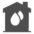 Drops in house solid icon, smart home concept, plumbing service vector sign on white background, House protection from
