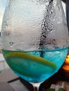 drops , lemon , blue Lagoon , wineglass