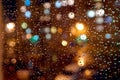 Drops of night rain on window Royalty Free Stock Photo