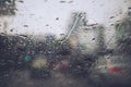 Drops Of Rain Drizzle on the glass windshield in the night. street Royalty Free Stock Photo