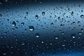 Drops of rain on the glass. Blue background. Shallow DOF. Water drops on blue glass, AI Generated Royalty Free Stock Photo