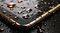 Drops on a smartphone, Smartphone in waterdrops waterproof phone Royalty Free Stock Photo