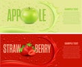 Drinks and juice background with many drops and splash - apple and strawberry