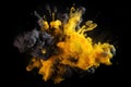 drops and splashes of black and yellows paints