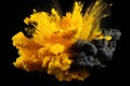 drops and splashes of blew up black and yellows paints