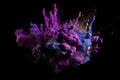 drops and splashes from blew up Vivid Paints in purple colors