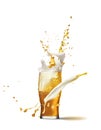 Drops and splashes. Full glass of frothy light lager beer isolated over light background. Concept of alcohol Royalty Free Stock Photo