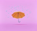 Drops and umbrella isolated on pastel pink background. Rainy season concept. minimal style design. 3d rendering