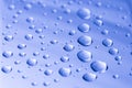 Drops of water on a blue metal surface. Abstract blue background made of water drops. Selective focus Royalty Free Stock Photo