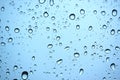 Drops water on car glass in rainy season natural rain on blue background