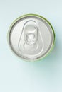 Drops of water soda on closed aluminum beverage green can. Royalty Free Stock Photo