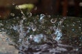 Drops of water in suspension. Dark water and silver reflections. Royalty Free Stock Photo