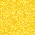 Shapeless modern white drops on a yellow background are hand-drawn. Seamless trendy pattern for fabrics.