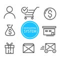 Dropshipping system. Set of electronic sales outline icons on the system of dropshipping. Vector elements isolated on white backgr