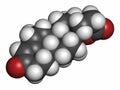 Drospirenone contraceptive drug molecule. Progestin used in birth control pills. Atoms are represented as spheres with Royalty Free Stock Photo