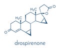 Drospirenone contraceptive drug molecule. Progestin used in birth control pills. Skeletal formula. Royalty Free Stock Photo