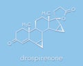 Drospirenone contraceptive drug molecule. Progestin used in birth control pills. Skeletal formula. Royalty Free Stock Photo