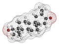Drostanolone anabolic steroid molecule. 3D rendering. Atoms are represented as spheres with conventional color coding: hydrogen .