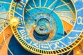 Droste effect background based on Prague astronomical clock. Abstract design for concepts related to astrology and fantasy Royalty Free Stock Photo