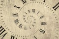 Droste effect background with infinite clock spiral. Abstract design for concepts related to time