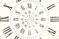 Droste effect background with infinite clock spiral. Abstract design for concepts related to time