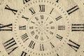 Droste effect background with infinite clock spiral. Abstract design for concepts related to time
