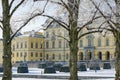 Snowfall at Drottningholm palace Royalty Free Stock Photo