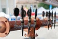 Drought beer taps in a bar. Royalty Free Stock Photo