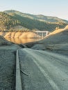 Drought caused empty reservoir Royalty Free Stock Photo