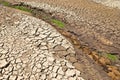 Drought concept image consisting of a dry cracked river bed