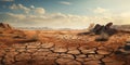 Drought due to global warming, landscape of deserted dry cracked land Royalty Free Stock Photo