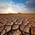Drought, lack of water. Dry cracked riverbed with no water flowing Royalty Free Stock Photo