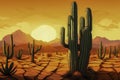 Drought in Mexico. Dry land with deep cracks on background of large cactus and mountains. Heat, sunset. Concept of climate change Royalty Free Stock Photo