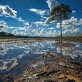 Drought-stricken Amazon landscape with cracked earth and sparse water reflecting climate change impact Royalty Free Stock Photo