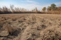 drought-stricken field, with dried crops and dead plants Royalty Free Stock Photo