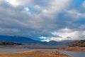 Drought stricken Lake Isabella spring of 2015 Boulder Bay and dam in Lake Isabella California in the southern Sierra Nevada mounta Royalty Free Stock Photo