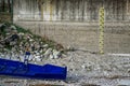 Drought water canal caused by natural disasters in the dry season, and measuring line