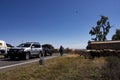 A drover with his beef cattle on a stock route highway.