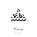 Drown icon. Thin linear drown outline icon isolated on white background from insurance collection. Line vector drown sign, symbol